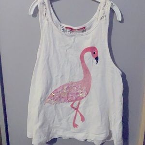 Girls flamingo 🦩 embroidered tank with lace